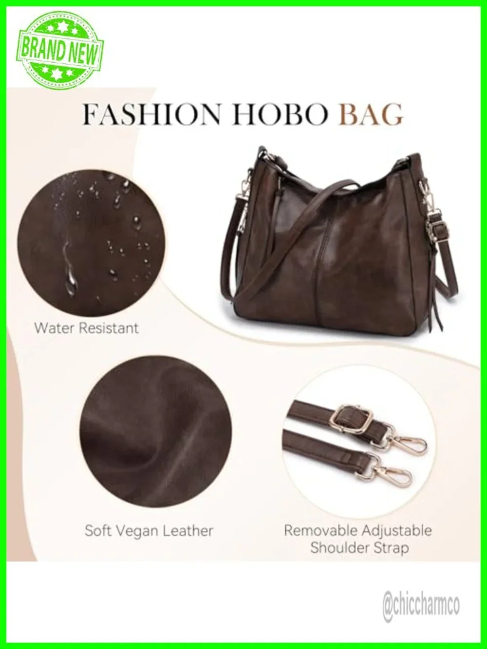Faux Leather Hobo Shoulder Bag with Adjustable Strap for Women